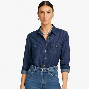 Soft Wash Denim Chambray Shirt Blue Long Sleeve Jean Shirt Banana Republic Small